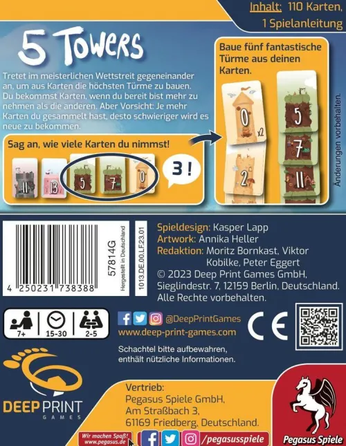 Pegasus Spiele GmbH Familien- & Gesellschaftsspiele*5 Towers (Deep Print Games)