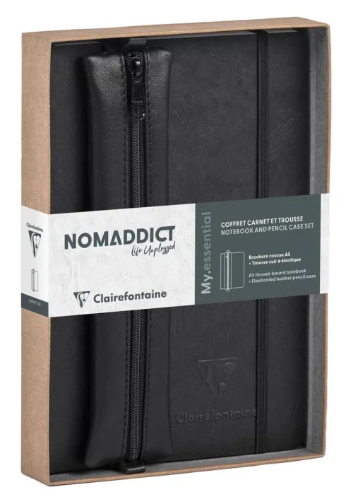 Quo Vadis Federtaschen*Age Bag, Set Nomaddict, Notizbuch A5 My.essential liniert + Federmäppchen, schwarz