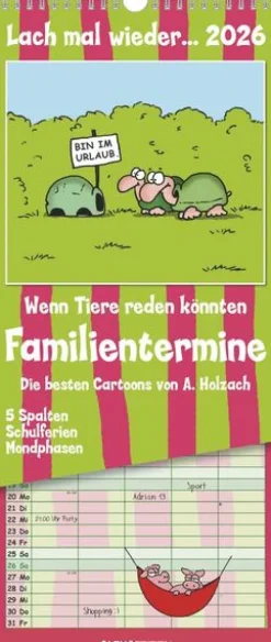teNeues Calendars & Stationery GmbH & Co. KG Terminkalender*Alpha Edition - Lach mal wieder... Familienplaner 2026 - 19,5×45 cm mit 5 Spalten & lustigen Cartoons, mehrsprachiger Familienkalender/Wandkalender für Termine in Haushalt, Schule & Freizeit