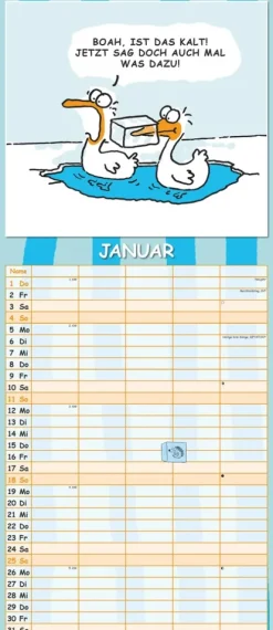 teNeues Calendars & Stationery GmbH & Co. KG Terminkalender*Alpha Edition - Lach mal wieder... Familienplaner 2026 - 19,5×45 cm mit 5 Spalten & lustigen Cartoons, mehrsprachiger Familienkalender/Wandkalender für Termine in Haushalt, Schule & Freizeit