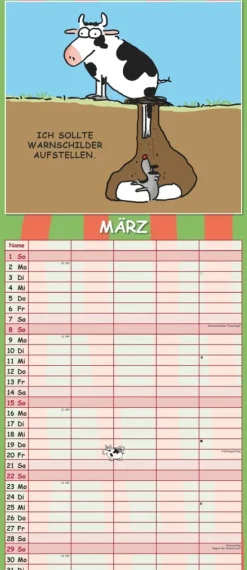 teNeues Calendars & Stationery GmbH & Co. KG Terminkalender*Alpha Edition - Lach mal wieder... Familienplaner 2026 - 19,5×45 cm mit 5 Spalten & lustigen Cartoons, mehrsprachiger Familienkalender/Wandkalender für Termine in Haushalt, Schule & Freizeit