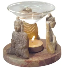 Aromalampe 3 Buddhas Speckstein 10 x 9 cm*Saraswati Sale
