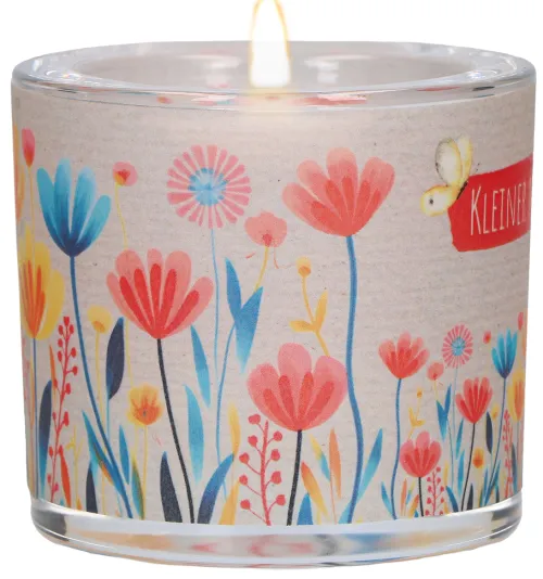 Glaswindlicht mit Blumenmotiv Ø 6,5 cm - farbig bedrucktes Windlicht, Lieferung mit Teelicht, liebevolles Geschenk für Mut und Zuversicht, Geschenkverpackung*Butzon & Bercker Clearance