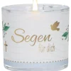 Butzon & Bercker Dekoration & Einrichtung*Glaswindlicht "Segen für dich" Ø 6 cm - handgeblasenes Windlicht mit Pergamentumleger, türkise Geschenkverpackung, weißes Teelicht, liebevolles Geschenk zur Taufe