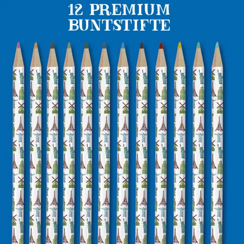 frechverlag GmbH Buntstifte-Colorful World Weltreise Designdose mit 12 Buntstiften