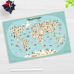 Schreibtischunterlage für Kinder Weltkarte in französisch blau, aus hochwertigem Vinyl , 60 x 40 cm*Cover-your-desk Hot