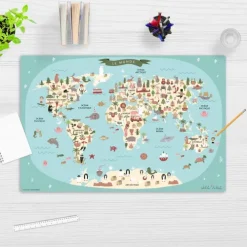 Schreibtischunterlage für Kinder Weltkarte in französisch blau, aus hochwertigem Vinyl , 60 x 40 cm*Cover-your-desk Hot