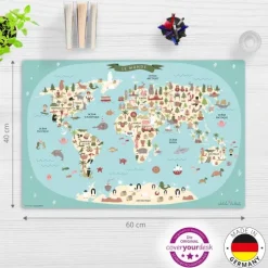 Schreibtischunterlage für Kinder Weltkarte in französisch blau, aus hochwertigem Vinyl , 60 x 40 cm*Cover-your-desk Hot