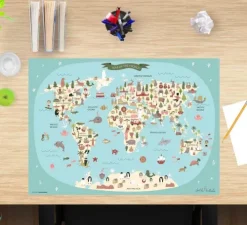 Cover-your-desk Schreibtischunterlagen*Schreibtischunterlage für Kinder Weltkarte, aus hochwertigem Vinyl , 60 x 40 cm