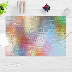 Schreibtischunterlage für Kinder und Erwachsene Regenbogen-Punkte Glas, aus hochwertigem Vinyl, 60 x 40 cm*Cover-your-desk Best