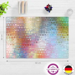 Schreibtischunterlage für Kinder und Erwachsene Regenbogen-Punkte Glas, aus hochwertigem Vinyl, 60 x 40 cm*Cover-your-desk Best