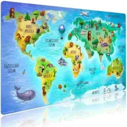 Schreibtischunterlage für Kinder und Erwachsene Weltkarte in deutsch mit vielen Tieren, aus hochwertigem Vinyl , 74 x 40 cm*Cover-your-desk Hot