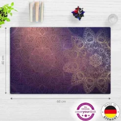 Cover-your-desk Schreibtischunterlagen-Schreibtischunterlage für Kinder und Erwachsene lila-goldenes Mandala, aus hochwertigem Vinyl, 60 x 40 cm