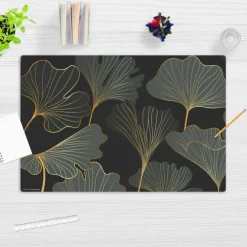 Cover-your-desk Schreibtischunterlagen-Schreibtischunterlage für Kinder Blattwerk Ginkgo in gold und grün, aus hochwertigem Vinyl , 60 x 40 cm