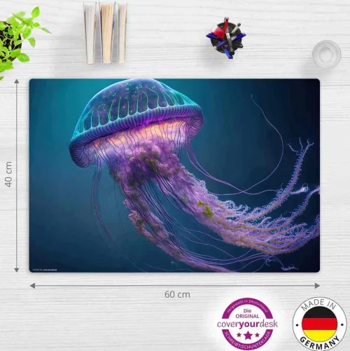 Cover-your-desk Schreibtischunterlagen*Schreibtischunterlage für Kinder Leuchtende Qualle, aus hochwertigem Vinyl, 60 x 40 cm