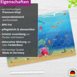 Schreibtischunterlage für Kinder Lernunterlage Einschulung, Unterwasserwelt Optik, aus hochwertigem Vinyl, 60 x 40 cm*Cover-your-desk