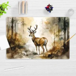 Cover-your-desk Schreibtischunterlagen-Schreibtischunterlage für Kinder Hirsch im Wald Aquarell, aus hochwertigem Vinyl, 60 x 40 cm