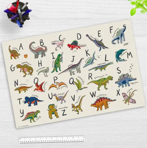 Cover-your-desk Schreibtischunterlagen*Schreibtischunterlage für Kinder Dinosaurier ABC, aus hochwertigem Vinyl, 60 x 40 cm