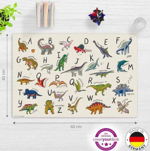 Cover-your-desk Schreibtischunterlagen*Schreibtischunterlage für Kinder Dinosaurier ABC, aus hochwertigem Vinyl, 60 x 40 cm