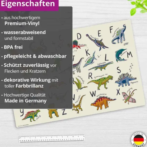 Cover-your-desk Schreibtischunterlagen*Schreibtischunterlage für Kinder Dinosaurier ABC, aus hochwertigem Vinyl, 60 x 40 cm