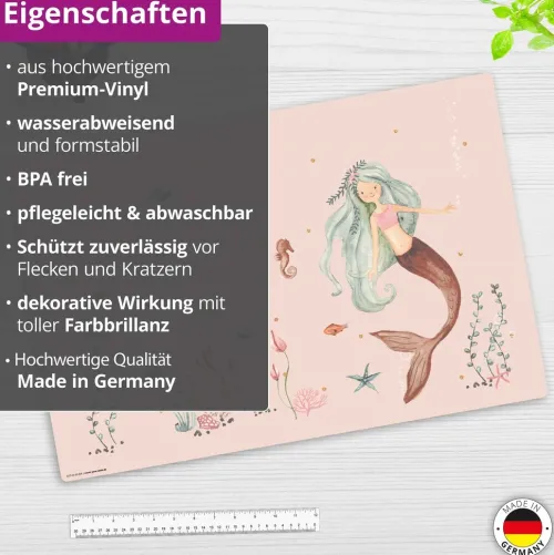 cover-your-desk Schreibtischunterlagen*Schreibtischunterlage für Kinder und Erwachsene Meerjungfrau im rosa Meer, aus hochwertigem Vinyl , 60 x 40 cm