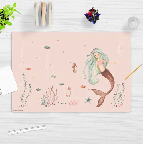 cover-your-desk Schreibtischunterlagen*Schreibtischunterlage für Kinder und Erwachsene Meerjungfrau im rosa Meer, aus hochwertigem Vinyl , 60 x 40 cm