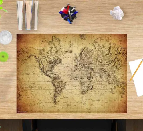 Cover-your-desk Schreibtischunterlagen*Schreibtischunterlage für Kinder und Erwachsene Weltkarte vintage, aus hochwertigem Vinyl , 60 x 40 cm