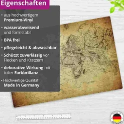 Cover-your-desk Schreibtischunterlagen*Schreibtischunterlage für Kinder und Erwachsene Weltkarte vintage, aus hochwertigem Vinyl , 60 x 40 cm