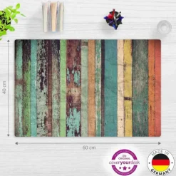 Cover-your-desk Schreibtischunterlagen-Schreibtischunterlage für Kinder und Erwachsene Verwittertes Holz in bunten Farben, aus hochwertigem Vinyl, 60 x 40 cm