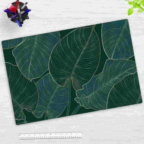 Cover-your-desk Schreibtischunterlagen-Schreibtischunterlage für Kinder und Erwachsene Tropische Blätter mit Goldadern, aus hochwertigem Vinyl , 60 x 40 cm