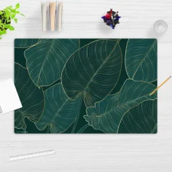 Cover-your-desk Schreibtischunterlagen-Schreibtischunterlage für Kinder und Erwachsene Tropische Blätter mit Goldadern, aus hochwertigem Vinyl , 60 x 40 cm