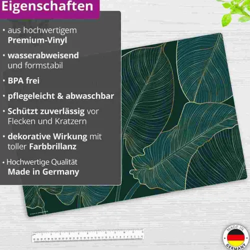 Cover-your-desk Schreibtischunterlagen-Schreibtischunterlage für Kinder und Erwachsene Tropische Blätter mit Goldadern, aus hochwertigem Vinyl , 60 x 40 cm