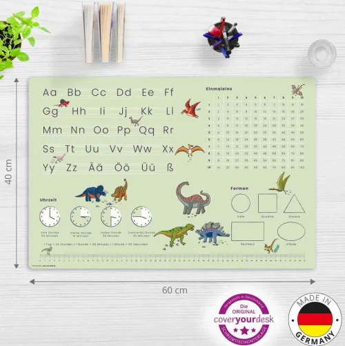 Schreibtischunterlage für Kinder LernunterlageEinschulungverschiedene Designs, ABC, 1x1, Uhrzeiten, aus hochwertigem Vinyl, 60 x 40 cm*Cover-your-desk
