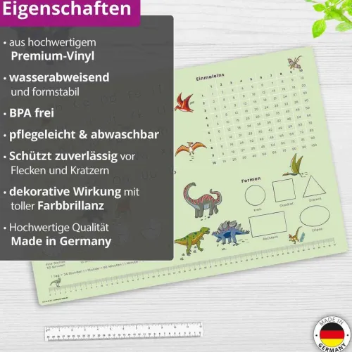 Schreibtischunterlage für Kinder LernunterlageEinschulungverschiedene Designs, ABC, 1x1, Uhrzeiten, aus hochwertigem Vinyl, 60 x 40 cm*Cover-your-desk