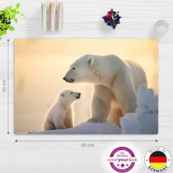 Schreibtischunterlage für Kinder Eisbär Baby mit Mama, aus hochwertigem Vinyl, 60 x 40 cm*Cover-your-desk Sale