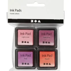 Creativ Company Stempel & -Kissen*Stempelkissen, H 2 cm, Größe 3,5x3,5 cm, Pfirsich, Pink, Hellrosa, Dunkelrosa, 4 Stk