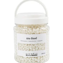 Creativ Company Küche & Esszimmer-Wachsperlen, D 3, 4, 5, 6, 8 mm, Lochgröße 1,3-2,5 mm, Perlmuttweiß, 700 ml/ 1 Dose, 430 g