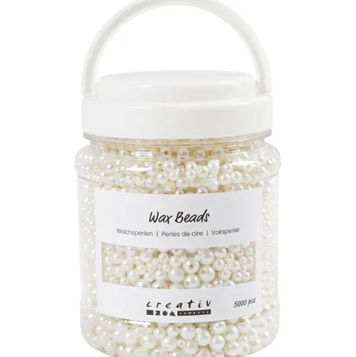 Creativ Company Küche & Esszimmer-Wachsperlen, D 3, 4, 5, 6, 8 mm, Lochgröße 1,3-2,5 mm, Perlmuttweiß, 700 ml/ 1 Dose, 430 g