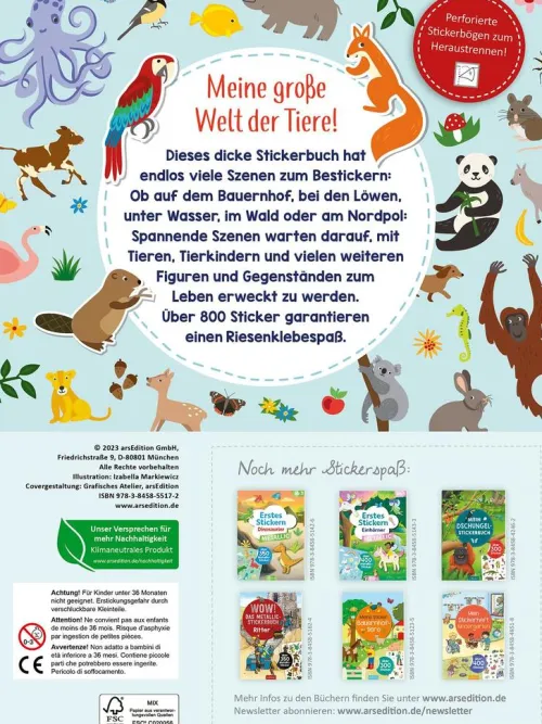 Ars Edition GmbH Stickerhefte-Das superdicke Stickerheft - Tiere