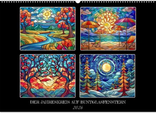 Calvendo Wandkalender*Der Jahreskreis auf Buntglasfenstern (Wandkalender 2026 DIN A2 quer), Monatskalender