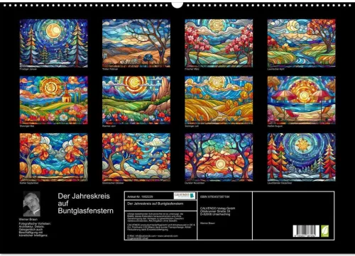 Calvendo Wandkalender*Der Jahreskreis auf Buntglasfenstern (Wandkalender 2026 DIN A2 quer), Monatskalender