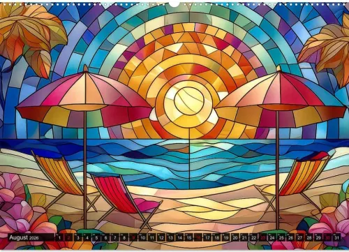 Calvendo Wandkalender*Der Jahreskreis auf Buntglasfenstern (Wandkalender 2026 DIN A2 quer), Monatskalender
