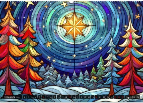 Calvendo Wandkalender*Der Jahreskreis auf Buntglasfenstern (Wandkalender 2026 DIN A2 quer), Monatskalender