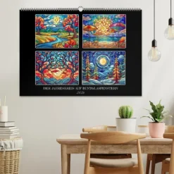 Calvendo Wandkalender*Der Jahreskreis auf Buntglasfenstern (Wandkalender 2026 DIN A2 quer), Monatskalender