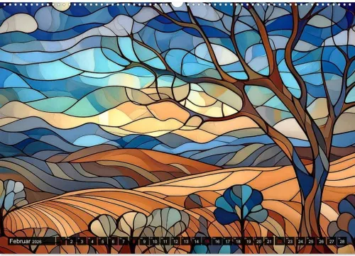 Calvendo Wandkalender*Der Jahreskreis auf Buntglasfenstern (Wandkalender 2026 DIN A2 quer), Monatskalender