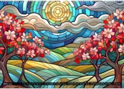 Calvendo Wandkalender*Der Jahreskreis auf Buntglasfenstern (Wandkalender 2026 DIN A2 quer), Monatskalender