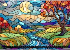 Calvendo Wandkalender*Der Jahreskreis auf Buntglasfenstern (Wandkalender 2026 DIN A2 quer), Monatskalender