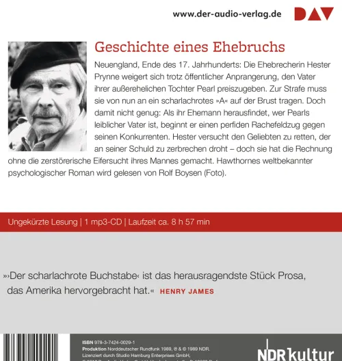 Der Audio Verlag, DAV Romane·Biografische Romane-Der scharlachrote Buchstabe,1 Audio-CD, 1 MP3