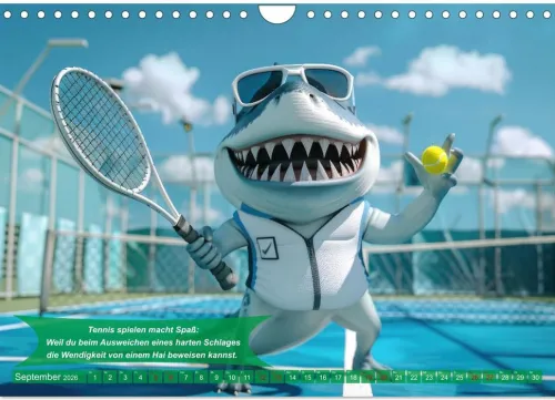 Calvendo Wandkalender*Der tierisch lustige Tennis-Kalender (Wandkalender 2026 DIN A4 quer), Monatskalender