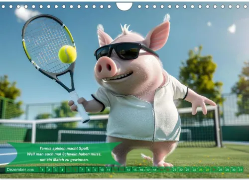 Calvendo Wandkalender*Der tierisch lustige Tennis-Kalender (Wandkalender 2026 DIN A4 quer), Monatskalender